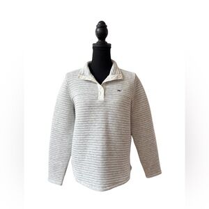 Vineyard Vines Women's Gray Ribbed Sweater with White Trim and Blue Whale Logo